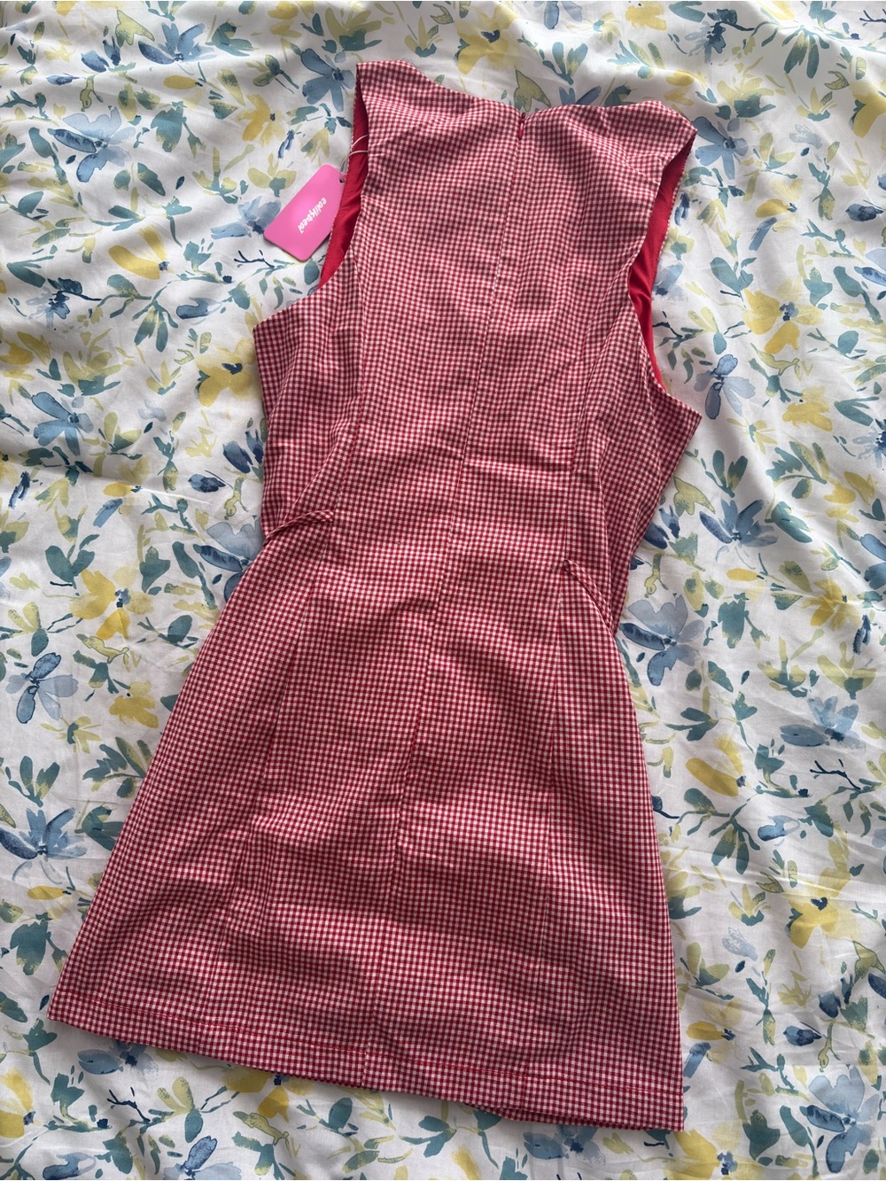 Edikted Red and White Gingham Mini Dress with shorts - Picture 2 of 3